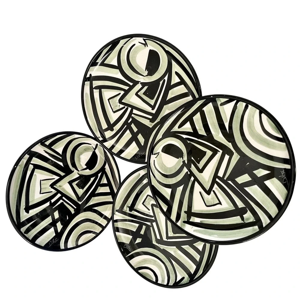 D. Vita Hand Painted Italian Ceramic Plates Set of 4 – Abstract‎ Modern Design